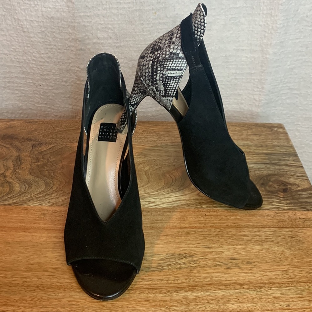 White House Black market snake skin and suede pumps